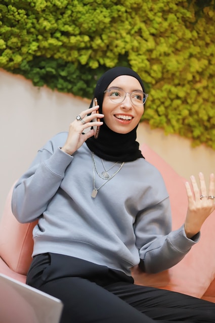 Student on a phone call